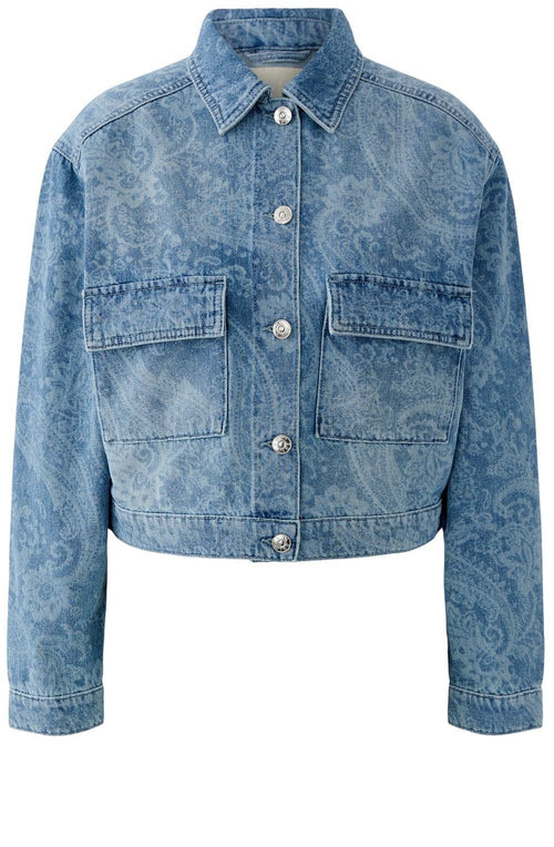 Blue Paisley Print Collared Jacket