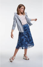 Blue Patterned Pleated Skirt