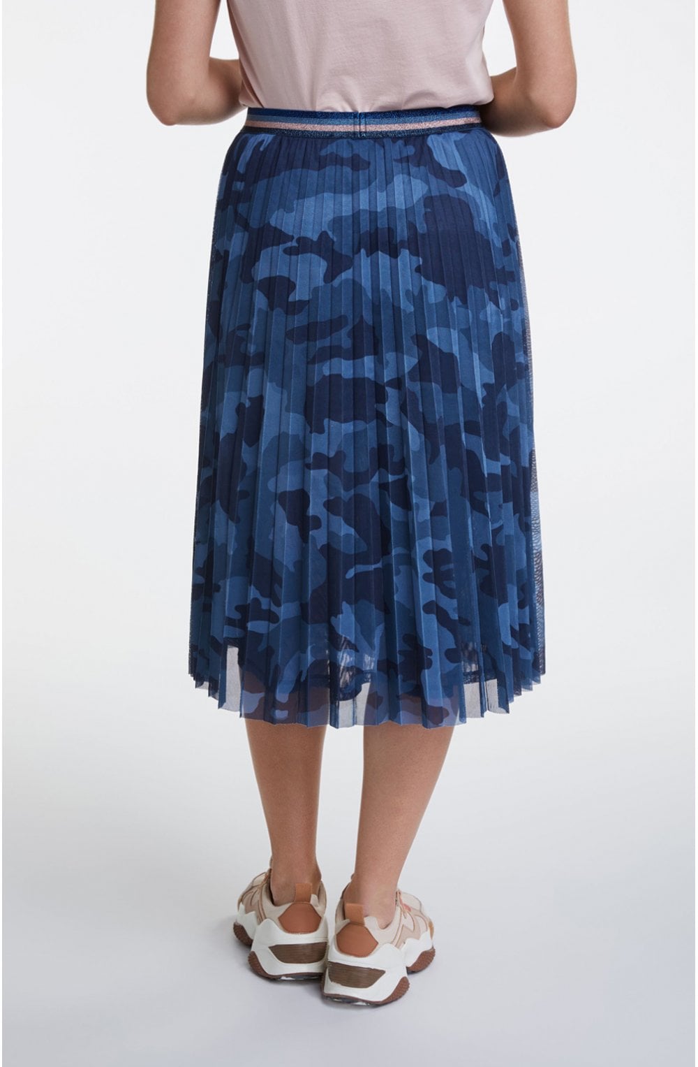 Blue Patterned Pleated Skirt