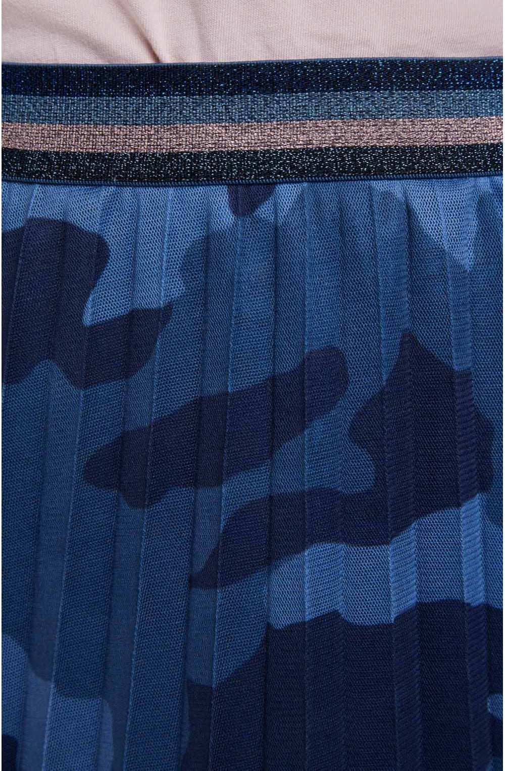 Blue Patterned Pleated Skirt