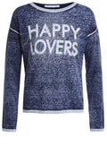 Blue Rhinestone Slogan Jumper