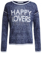 Blue Rhinestone Slogan Jumper
