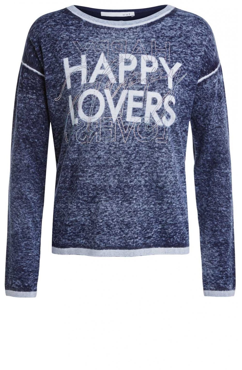 Blue Rhinestone Slogan Jumper