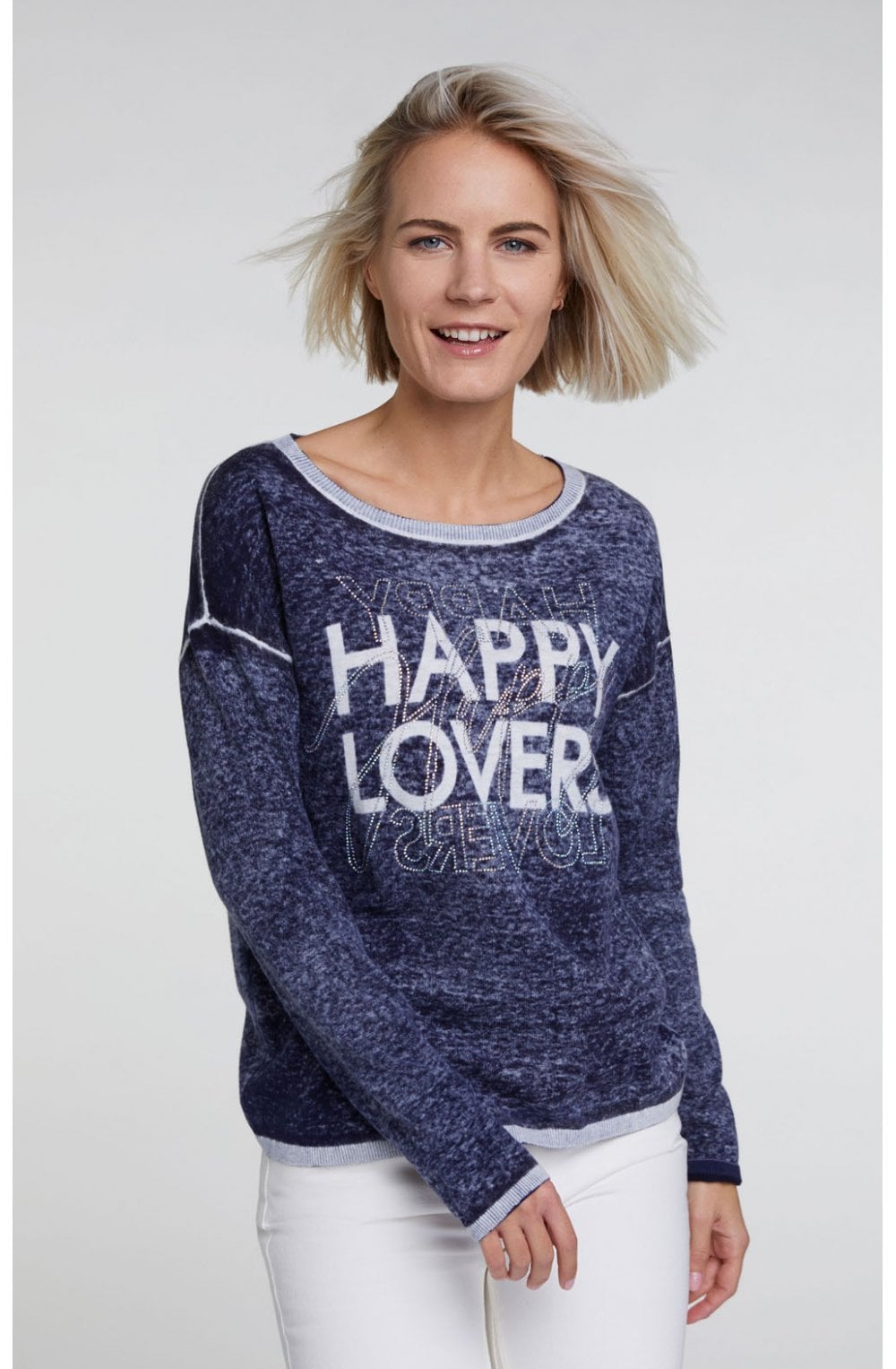 Blue Rhinestone Slogan Jumper
