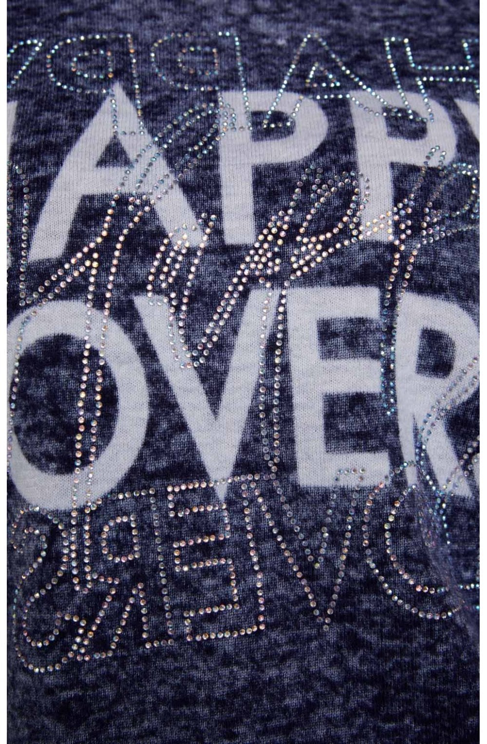 Blue Rhinestone Slogan Jumper