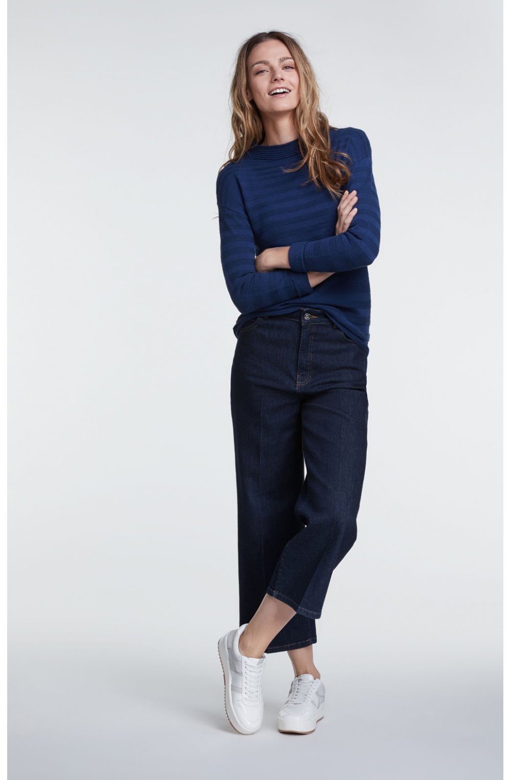 Blue Ribbed Knit Jumper