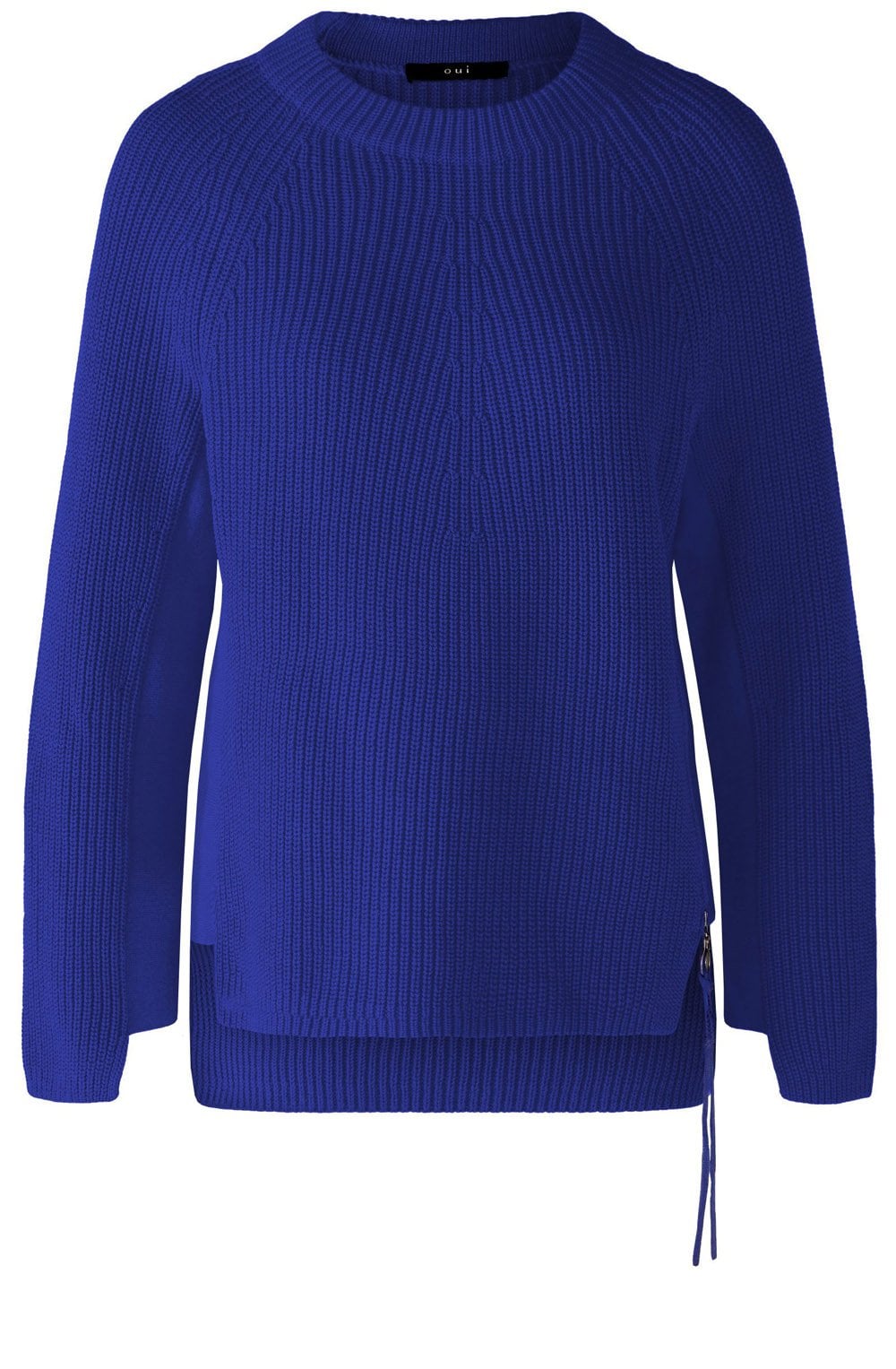 Blue Ribbed Knit Jumper with Zip Detail
