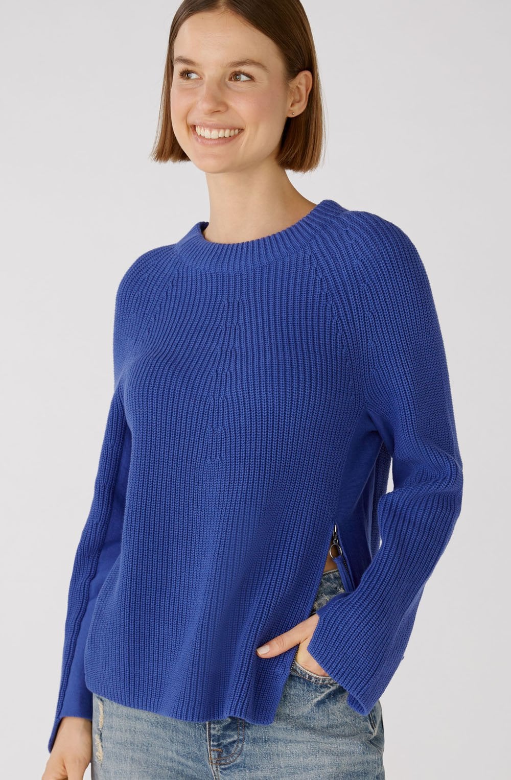 Blue Ribbed Knit Jumper with Zip Detail