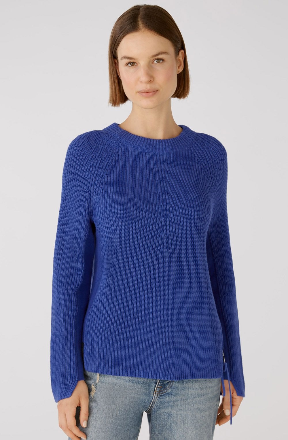 Blue Ribbed Knit Jumper with Zip Detail