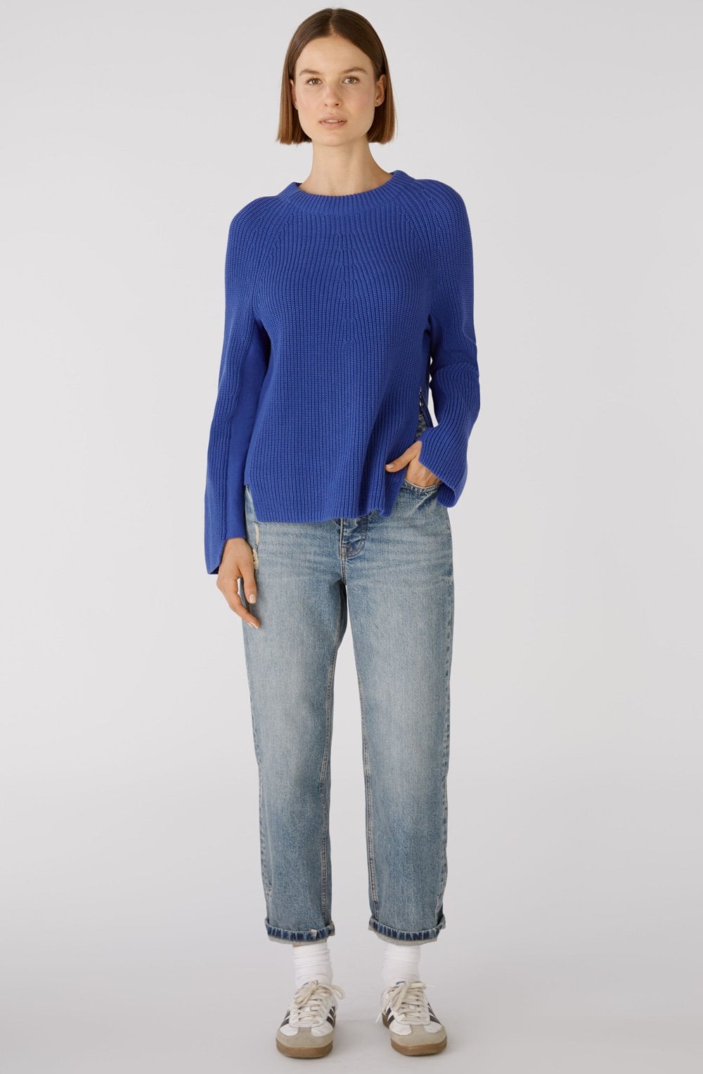 Blue Ribbed Knit Jumper with Zip Detail