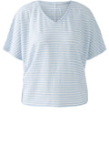 Blue Striped Linen V Neck T Shirt