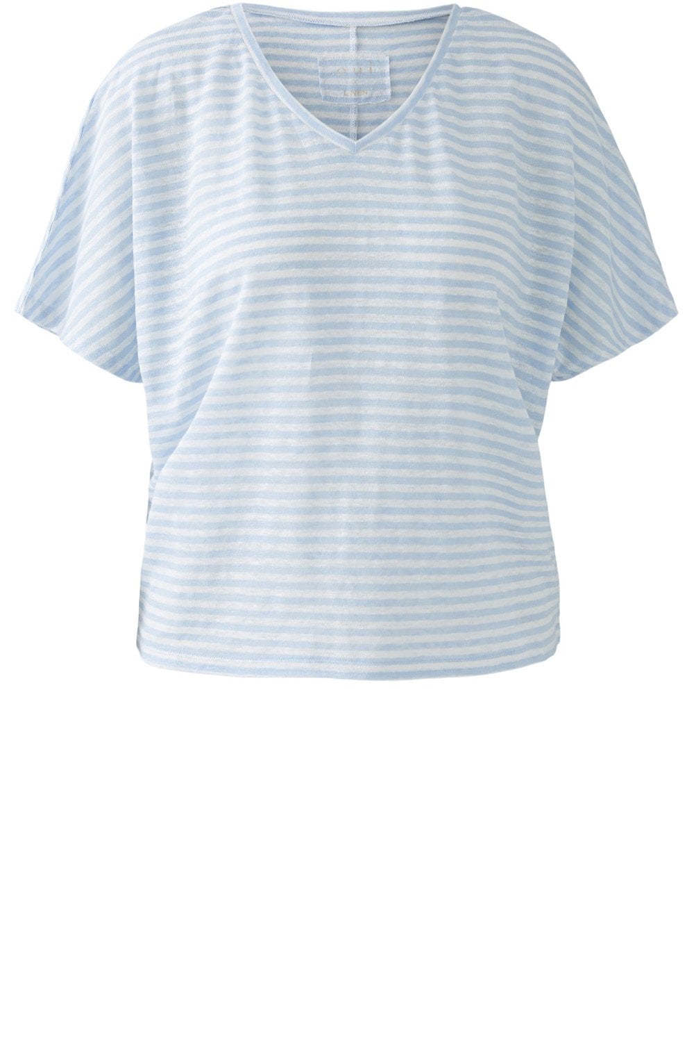 Blue Striped Linen V Neck T Shirt