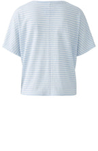 Blue Striped Linen V Neck T Shirt