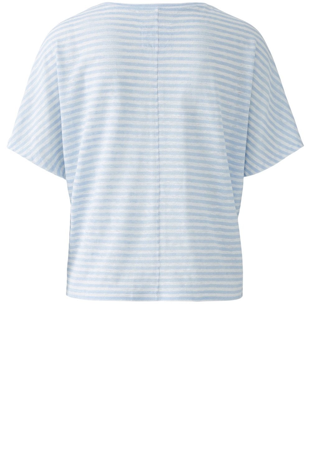 Blue Striped Linen V Neck T Shirt