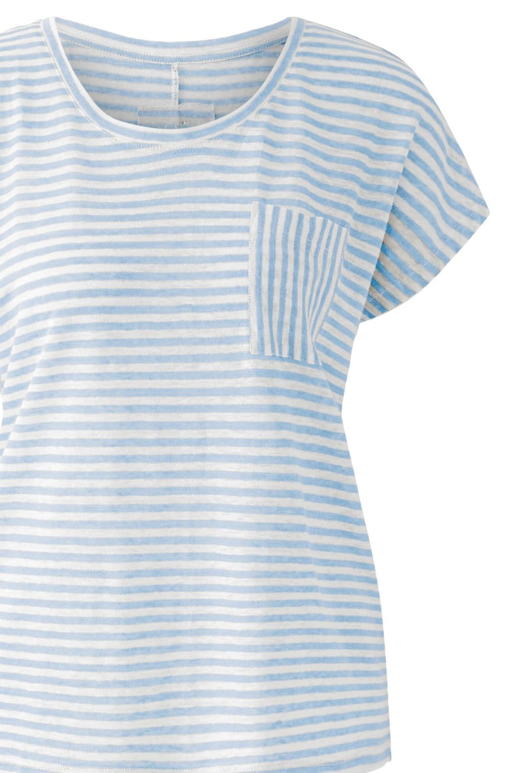Blue Striped Patch Pocket Linen T Shirt
