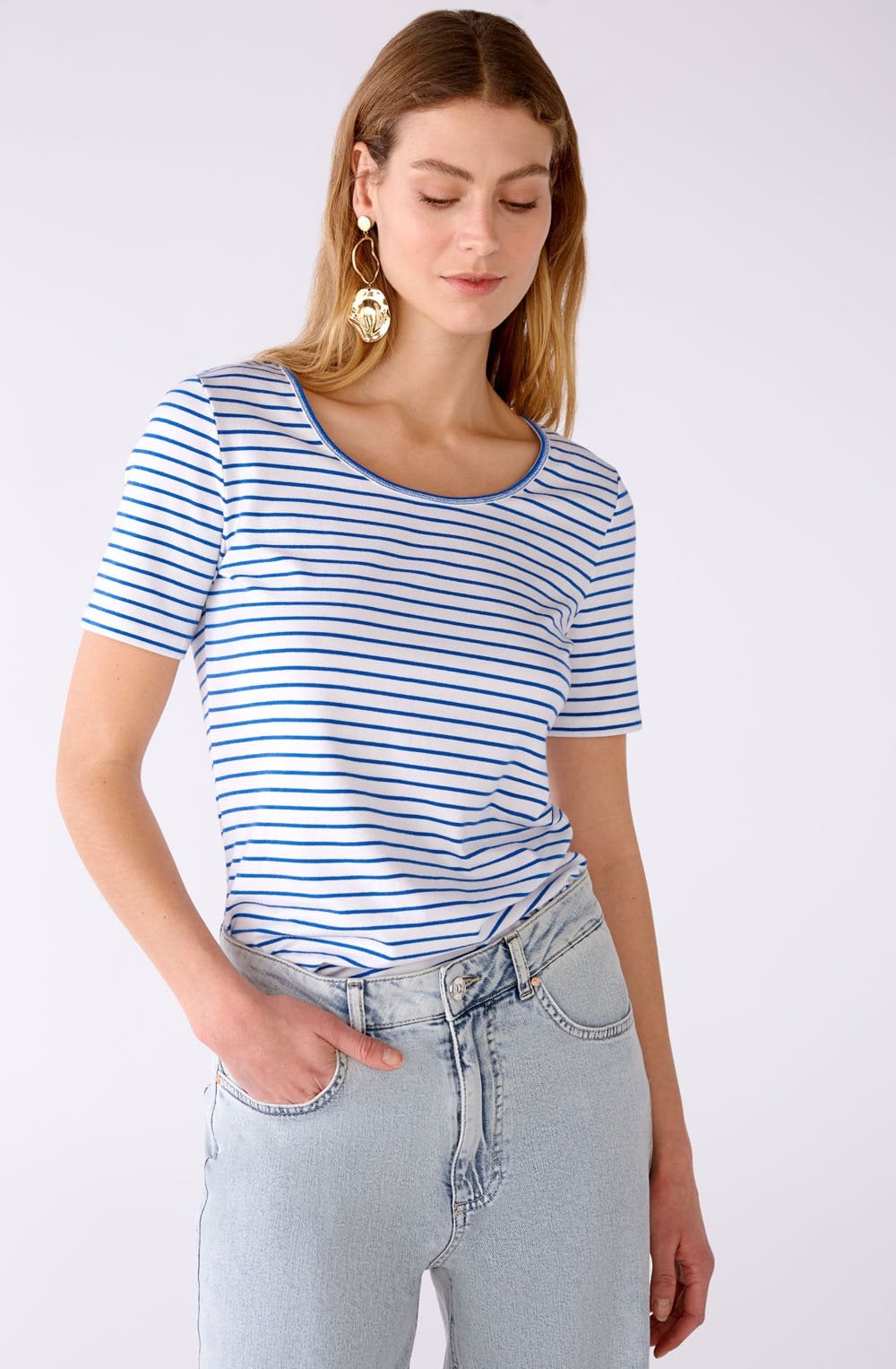 Blue Striped Short Sleeved Jersey Top