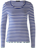 Blue Striped Top with Contrast Curled Hem