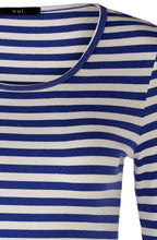 Blue Striped Top with Contrast Curled Hem