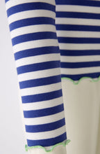 Blue Striped Top with Contrast Curled Hem