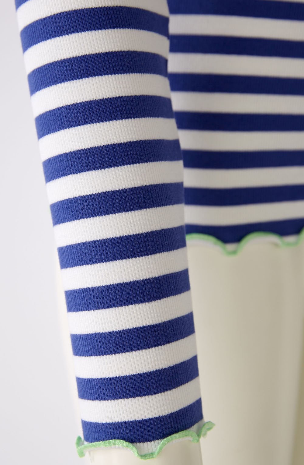 Blue Striped Top with Contrast Curled Hem