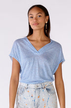 Blue White Linen T Shirt