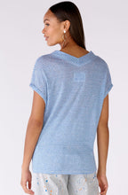 Blue White Linen T Shirt