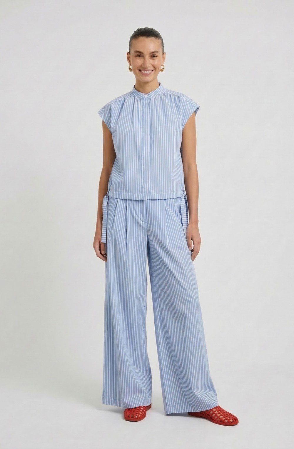 Blue & White Stripe Sleeveless Blouse
