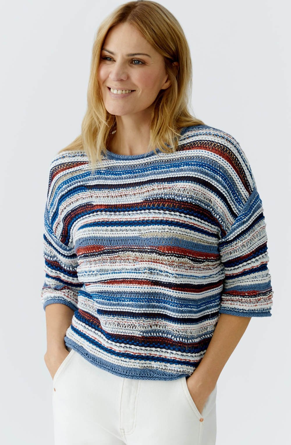 Blue White Striped Loose Knit Jumper