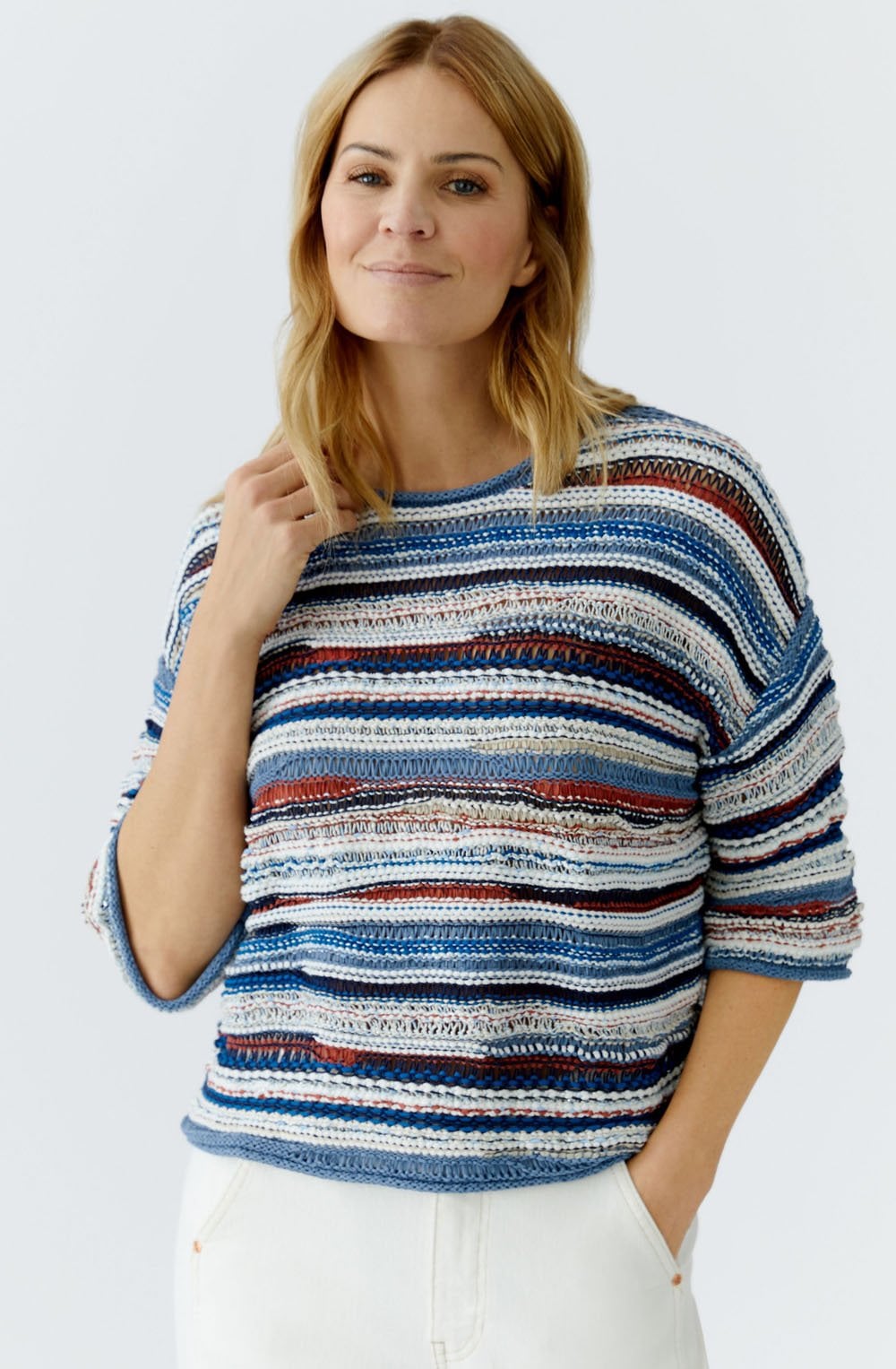 Blue White Striped Loose Knit Jumper