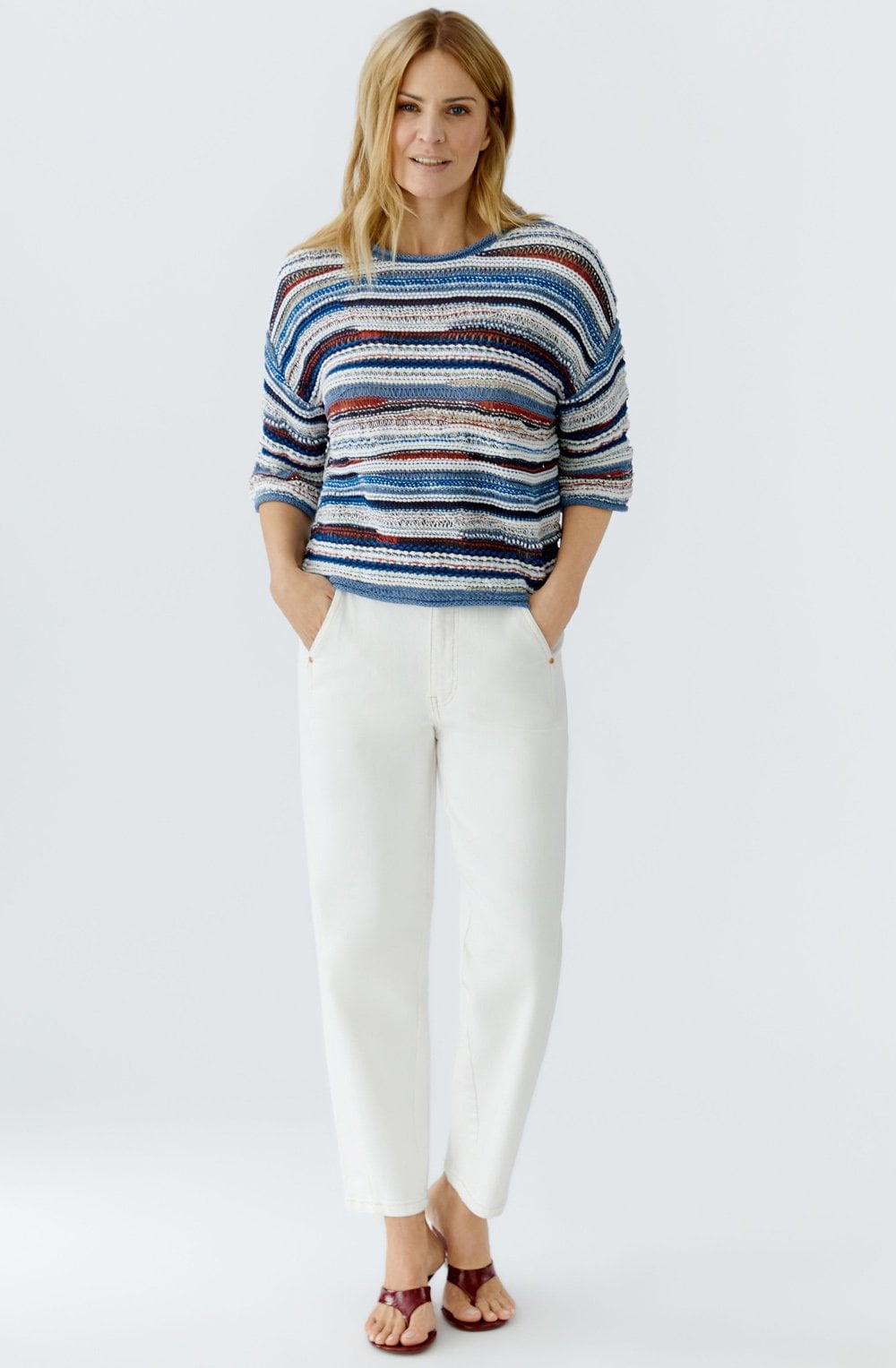 Blue White Striped Loose Knit Jumper