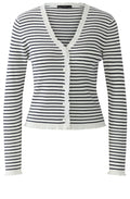 Blue & White Striped Ribbed Knit Cardigan