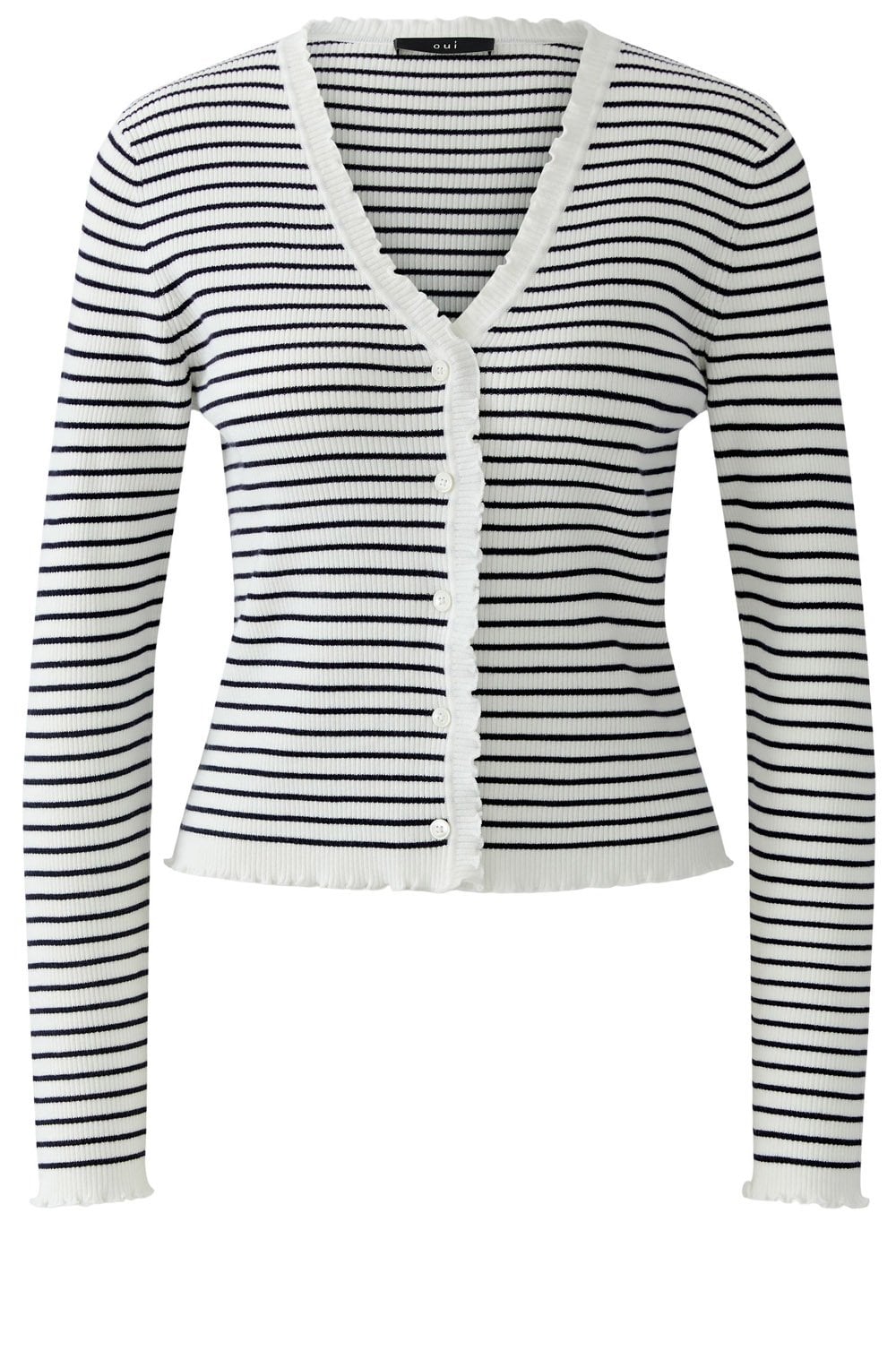 Blue & White Striped Ribbed Knit Cardigan