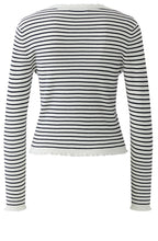 Blue & White Striped Ribbed Knit Cardigan