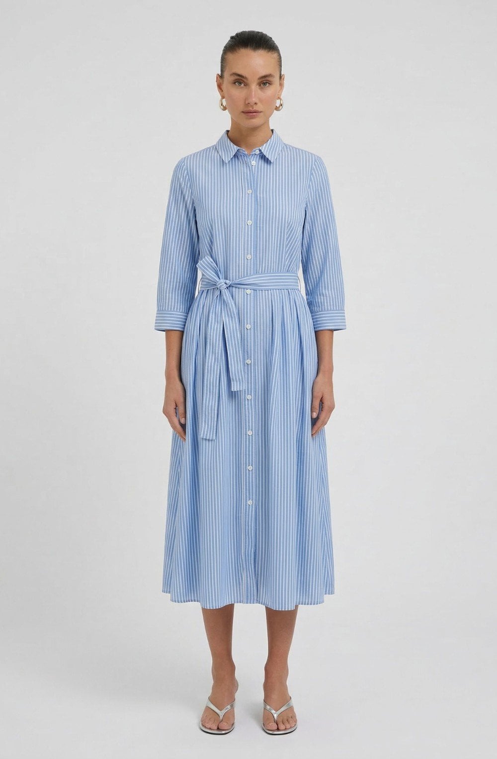 Blue & White Striped Shirt Dress