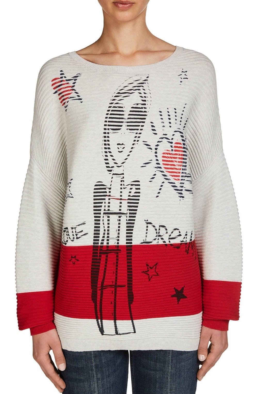 Bold Design Ribbed Knit Sweater