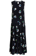 Bold Floral Print Tiered Maxi Dress