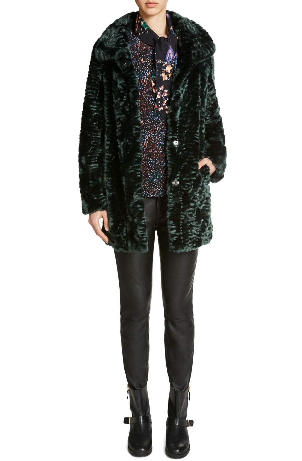 Bottle Green Faux Fur Coat