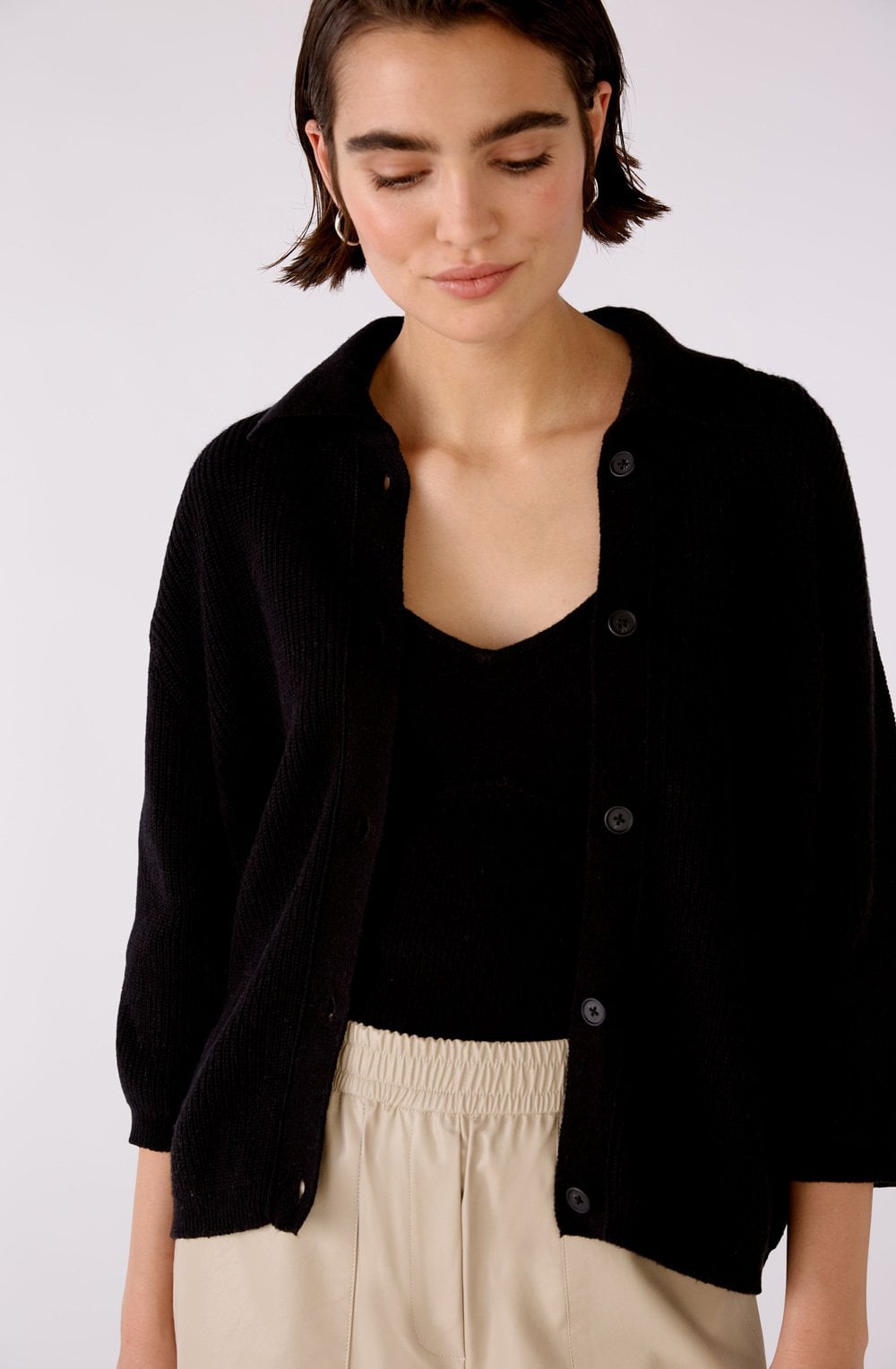 Box Style Black Collared Cardigan