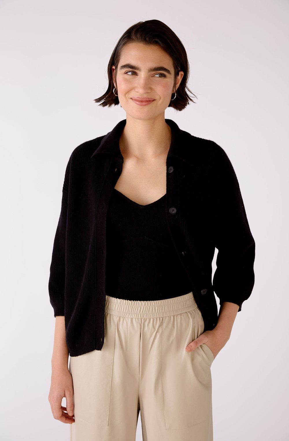 Box Style Black Collared Cardigan