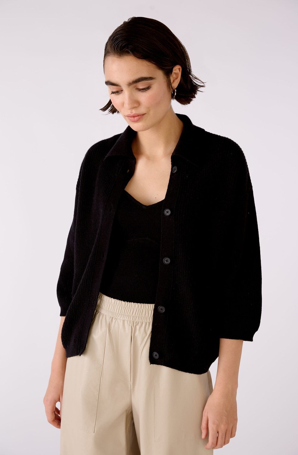 Box Style Black Collared Cardigan