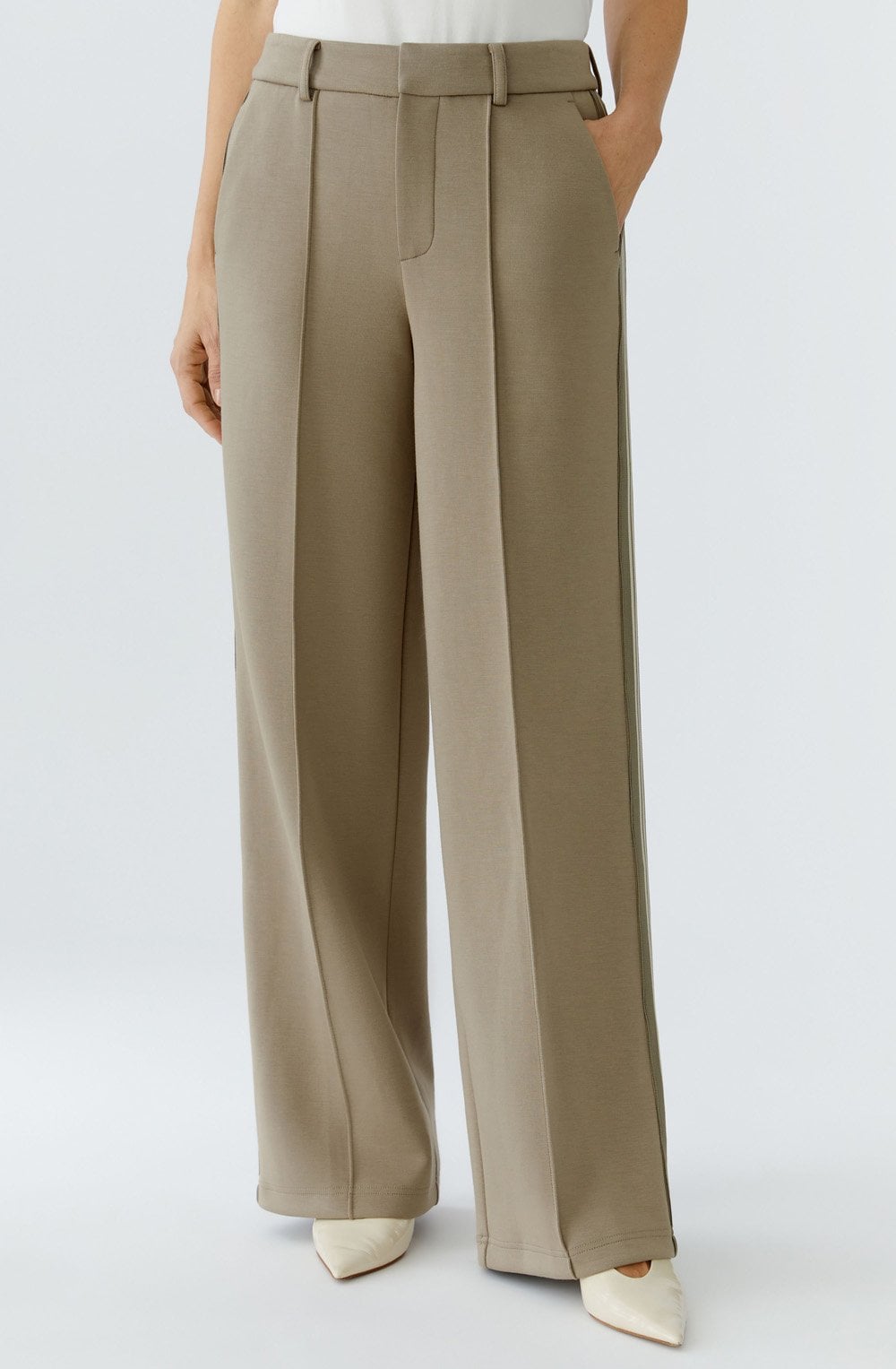 Brindle Khaki Cream Contrasting Stripe Sporty Trousers