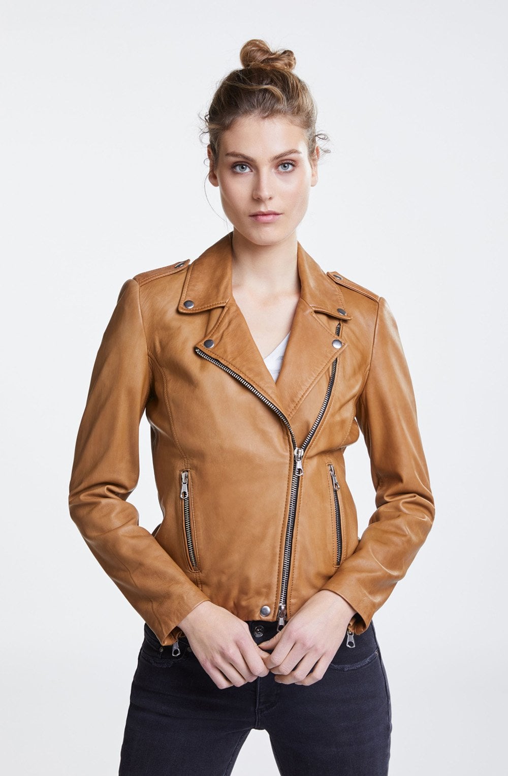 Bronze Brown Leather Biker Jacket