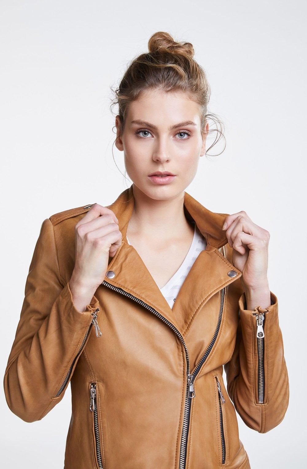 Bronze Brown Leather Biker Jacket