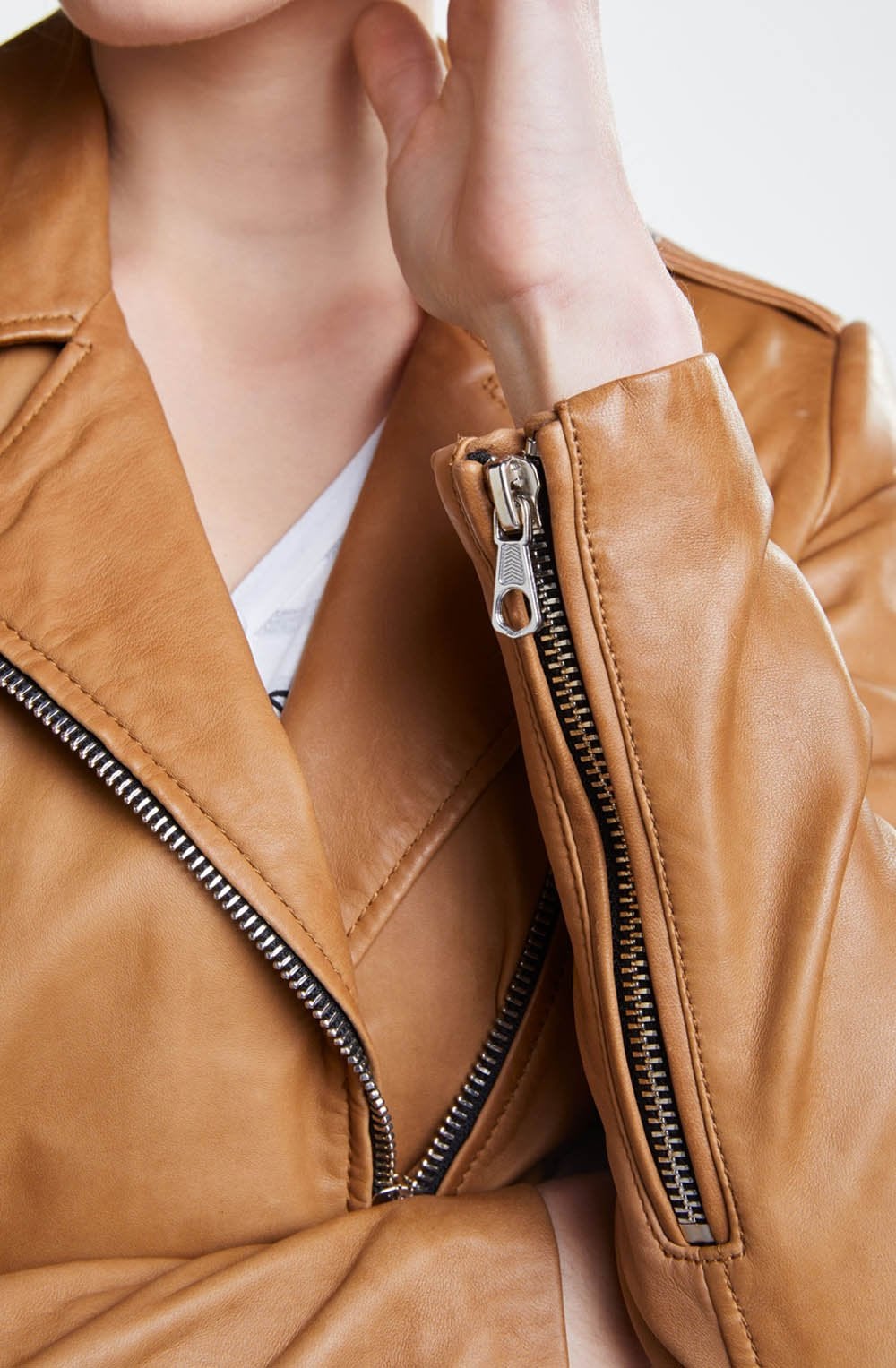 Bronze Brown Leather Biker Jacket