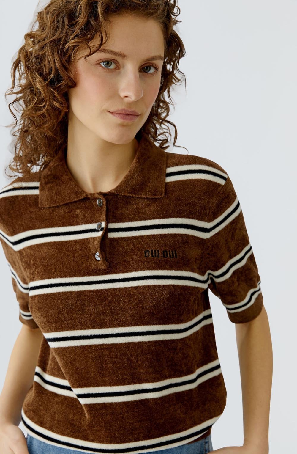 Brown and Black Striped Velour T Shirt