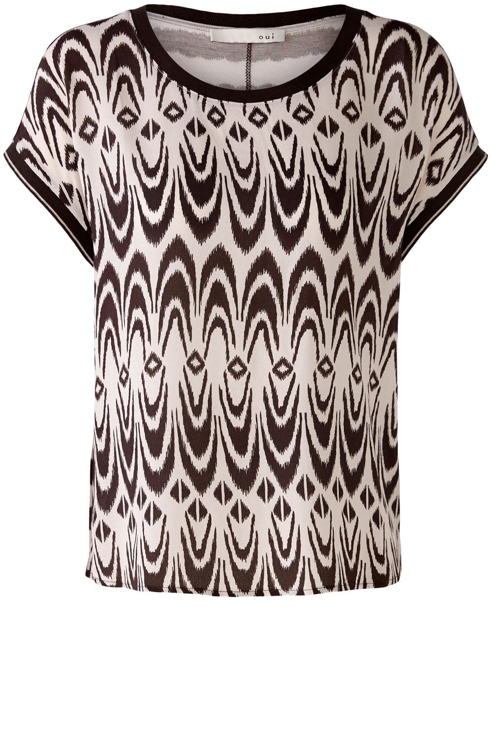 Brown Bold Print and Striped Blouse