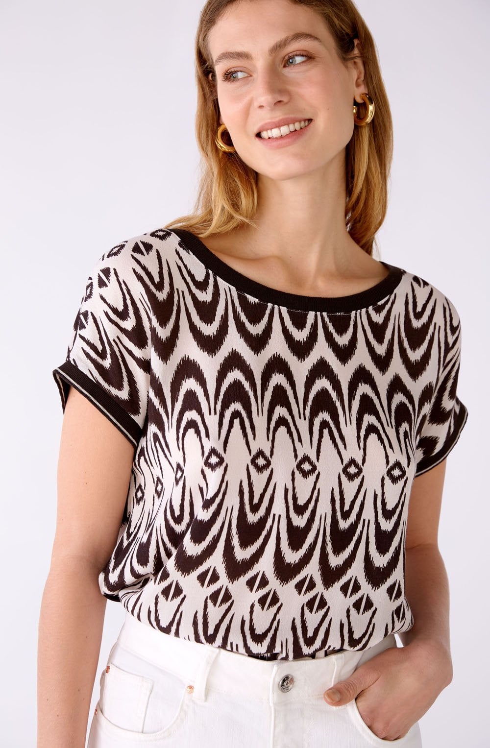 Brown Bold Print and Striped Blouse