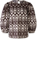 Brown Bold Print Balloon Sleeve Blouse
