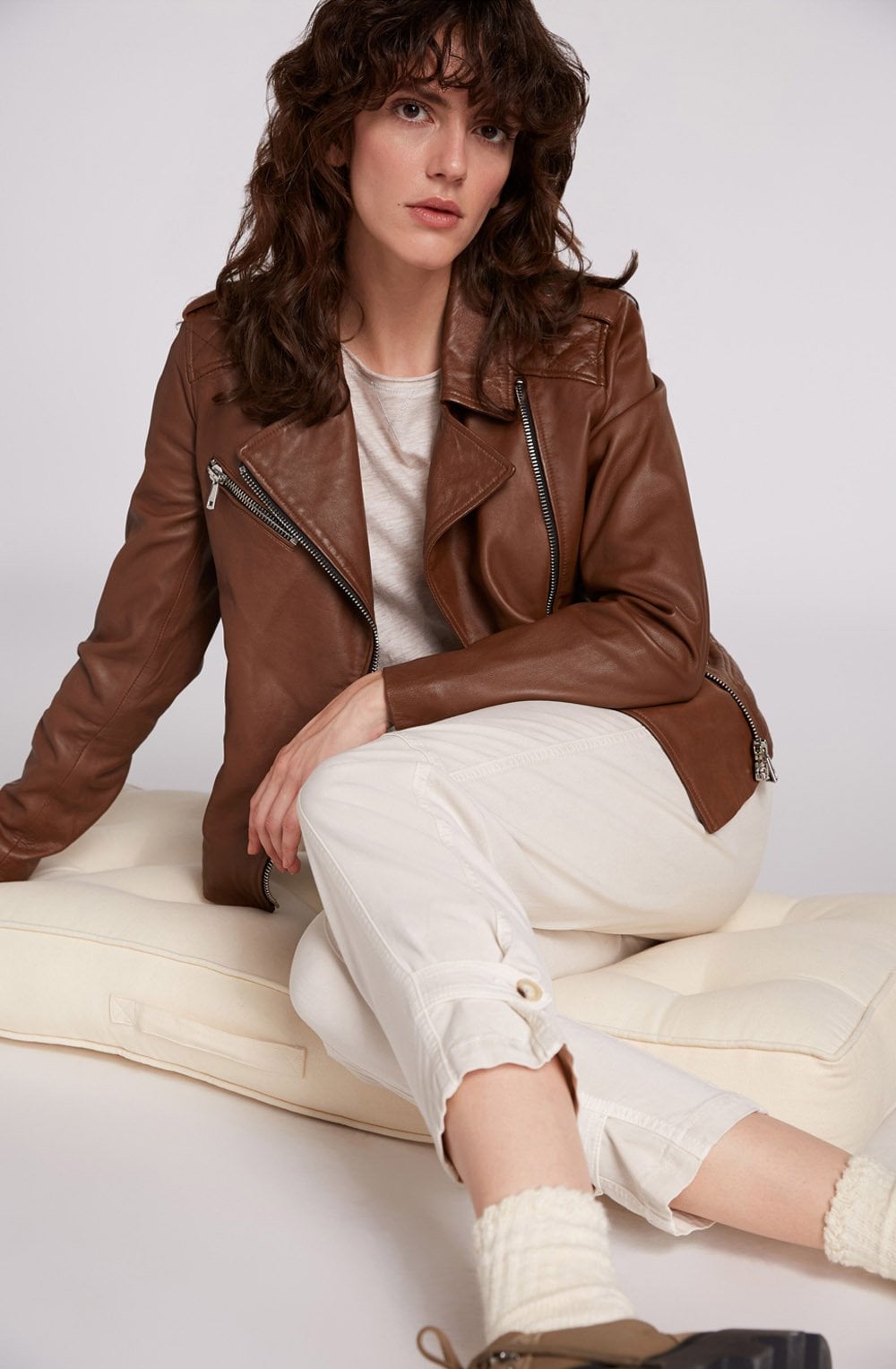 Brown Leather Biker Jacket