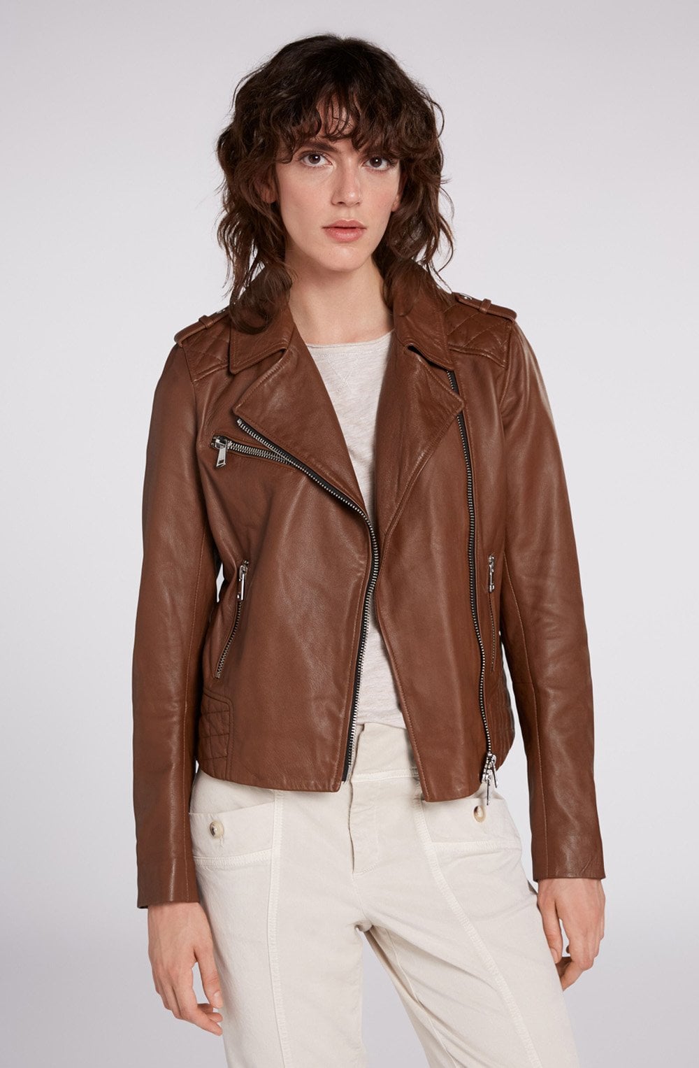 Brown Leather Biker Jacket